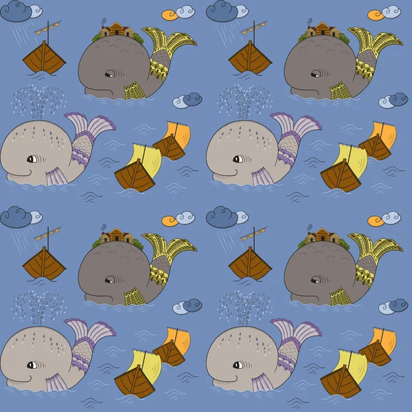 Balinalar ve tekne ile desen