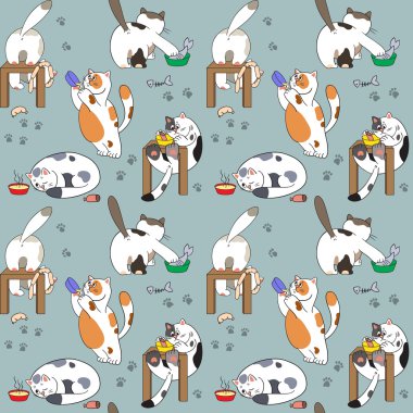 Pattern with cats and food clipart