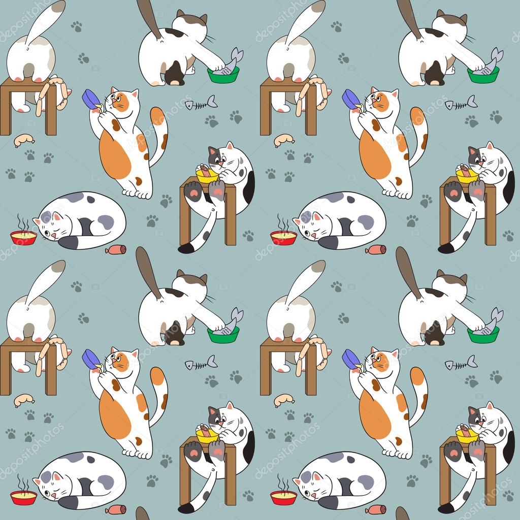 Pattern with cats and food