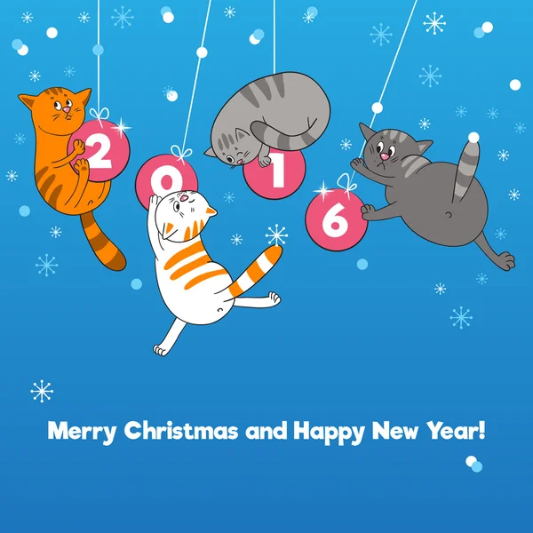 Neşeli Noel kartı ile Noel ağacı topları ve kediler