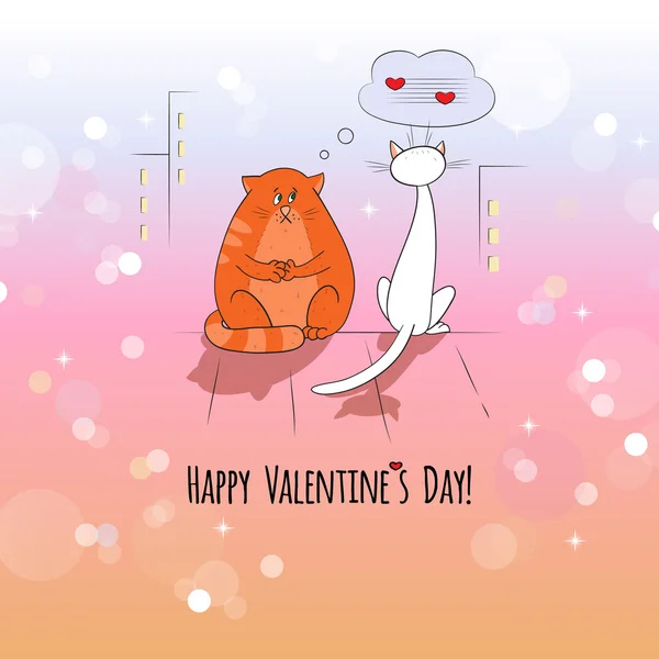 Valentinstag-Karte mit Katzen — Stockvektor