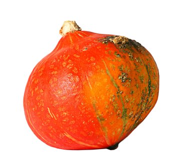 Beyaz arka planda olgun portakallı balkabağı meyvesi, Cadılar Bayramı için bir sonbahar nesnesi resmi veya mutfak tarifi.