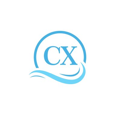 Su Dalgasında CX Harfli Logo Tasarımı. Dairesel Su Dalgaları ile Modern Harf Logosu Tasarımı
