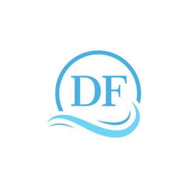 Su Dalgasında DF Mektup Logosu Tasarımı. Dairesel Su Dalgaları ile Modern Harf Logosu Tasarımı