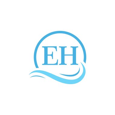 EH Lettering Logo Tasarımı Su Dalgasında. Dairesel Su Dalgaları ile Modern Harf Logosu Tasarımı
