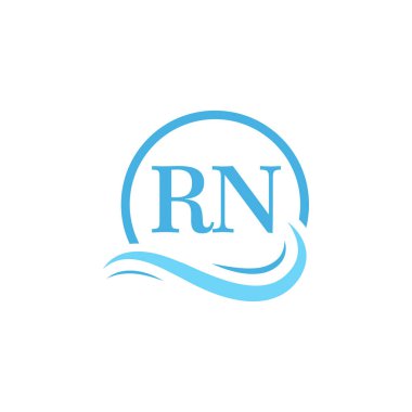 RN Lettering Logo Tasarımı Su Dalgasında. Dairesel Su Dalgaları ile Modern Harf Logosu Tasarımı