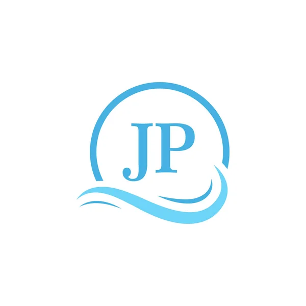 Jp水波の文字ロゴデザイン 円形の水波と現代の手紙のロゴデザイン — ストックベクタ