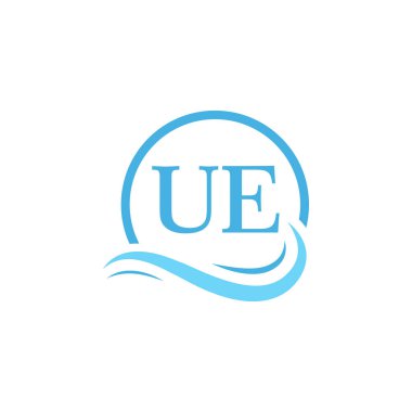 UE Lettering Logo Tasarımı Su Dalgasında. Dairesel Su Dalgaları ile Modern Harf Logosu Tasarımı