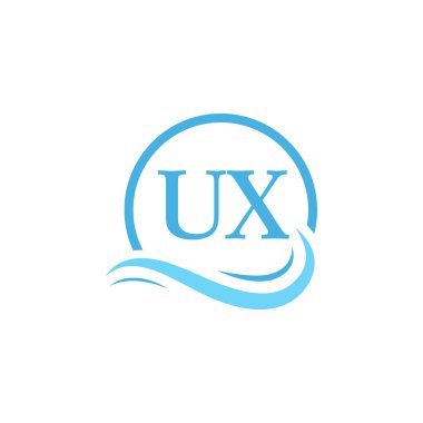 UX Lettering Logo Tasarımı Su Dalgasında. Dairesel Su Dalgaları ile Modern Harf Logosu Tasarımı