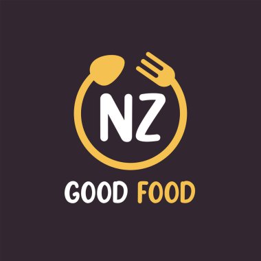 Restoran Konseptli NZ Harf Logosu Tasarımı. Dairesel çatal ve kaşıkla modern Harf Logosu Tasarımı