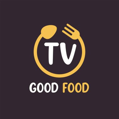 Restoran Konseptli TV Mektup Logosu Tasarımı. Dairesel çatal ve kaşıkla modern Harf Logosu Tasarımı