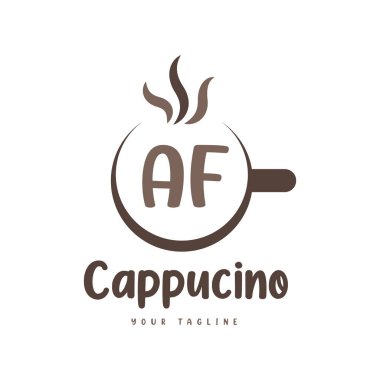 Kahve kupalı AF Mektup Logosu Tasarımı. Modern Harf Logosu Tasarımı Kahve Kadehinde