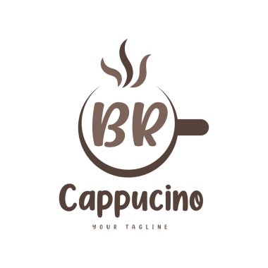 Kahve kupalı BR Mektup Logosu Tasarımı. Modern Harf Logosu Tasarımı Kahve Kadehinde