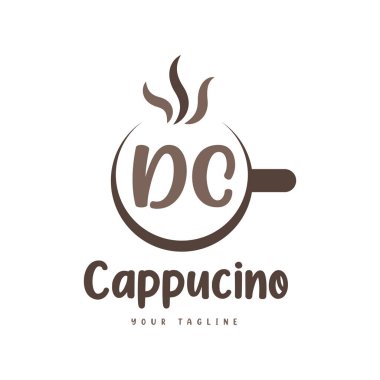 Kahve kupalı DC Mektup Logosu Tasarımı. Modern Harf Logosu Tasarımı Kahve Kadehinde