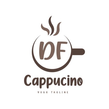 Kahve kupalı DF Mektup Logosu Tasarımı. Modern Harf Logosu Tasarımı Kahve Kadehinde