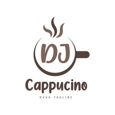 Kahve kupalı DJ Mektup Logosu Tasarımı. Modern Harf Logosu Tasarımı Kahve Kadehinde
