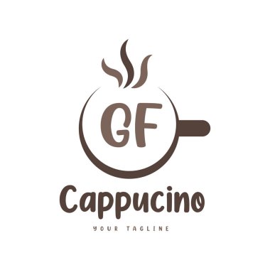 Kahve kupalı GF Mektup Logosu Tasarımı. Modern Harf Logosu Tasarımı Kahve Kadehinde