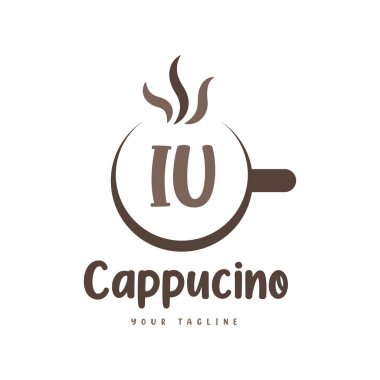 Kahve kupalı IU Mektup Logosu Tasarımı. Modern Harf Logosu Tasarımı Kahve Kadehinde