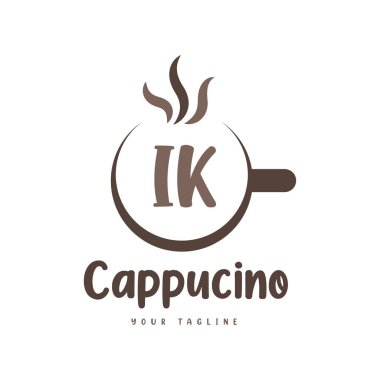 Kahveli IK Mektup Logosu Tasarımı. Modern Harf Logosu Tasarımı Kahve Kadehinde