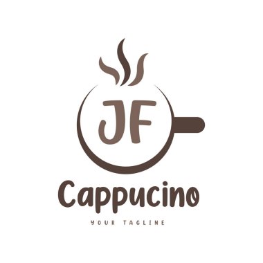 Kahve kupalı JF Mektup Logosu Tasarımı. Modern Harf Logosu Tasarımı Kahve Kadehinde