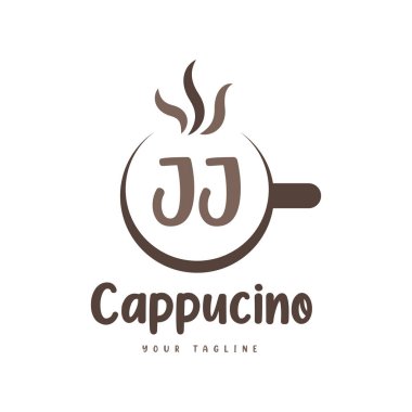 Kahve kupalı JJ Mektup Logosu Tasarımı. Modern Harf Logosu Tasarımı Kahve Kadehinde