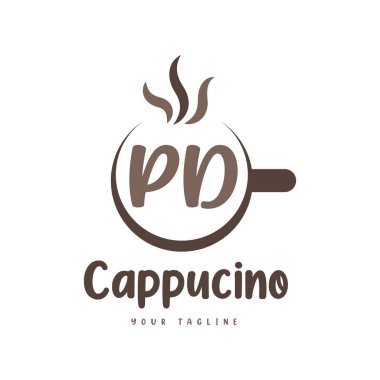 Kahve kupalı PD Mektup Logosu Tasarımı. Modern Harf Logosu Tasarımı Kahve Kadehinde