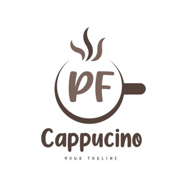 Kahveli PF Mektup Logosu Tasarımı. Modern Harf Logosu Tasarımı Kahve Kadehinde