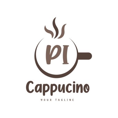 Kahve kupalı PI Mektup Logosu Tasarımı. Modern Harf Logosu Tasarımı Kahve Kadehinde