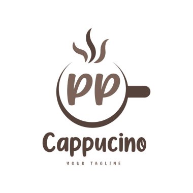 Kahve kupalı PP Mektup Logosu Tasarımı. Modern Harf Logosu Tasarımı Kahve Kadehinde