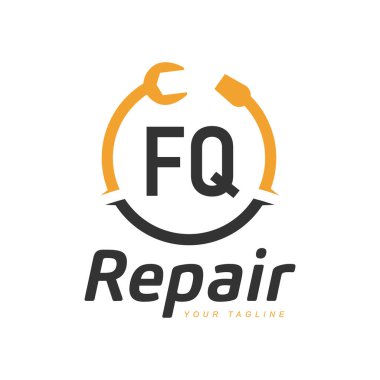 Logosunu tamir eden FQ Harf Tasarımı. Modern Harf Logosu Tamir Simgesi Tasarımı