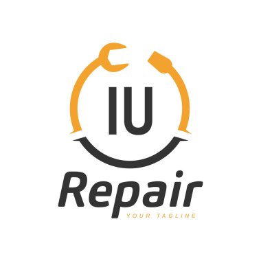 IU Mektup Tasarımı ve Tamir Logosu. Modern Harf Logosu Tamir Simgesi Tasarımı