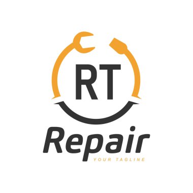 RT Mektup Tasarımı ve Tamir Logosu. Modern Harf Logosu Tamir Simgesi Tasarımı
