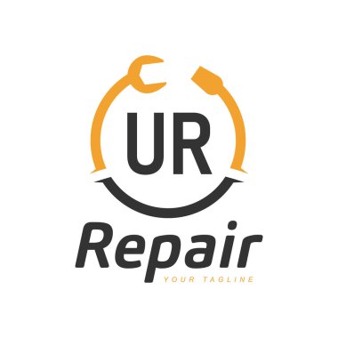UR Mektup Tasarımı ve Tamir Logosu. Modern Harf Logosu Tamir Simgesi Tasarımı