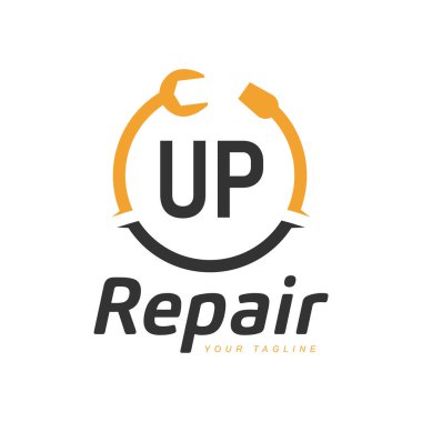 UP Harf Tasarımı ve Tamir Logosu. Modern Harf Logosu Tamir Simgesi Tasarımı