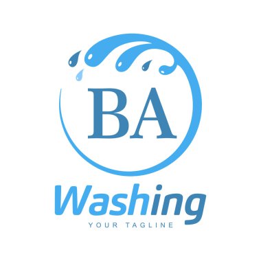 Yıkama Logolu BA Mektup Tasarımı. Su Dalgası simgesinde Modern Harf Logosu Tasarımı