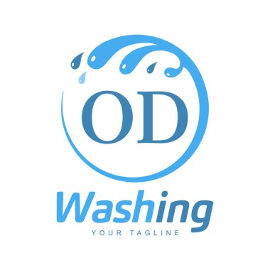 Yıkama Logosu olan aşırı doz harf tasarımı. Su Dalgası simgesinde Modern Harf Logosu Tasarımı
