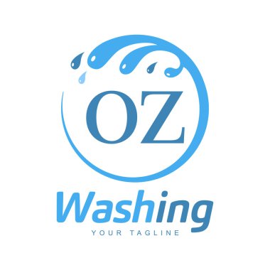 OZ Harf Tasarımı ve Yıkama Logosu. Su Dalgası simgesinde Modern Harf Logosu Tasarımı