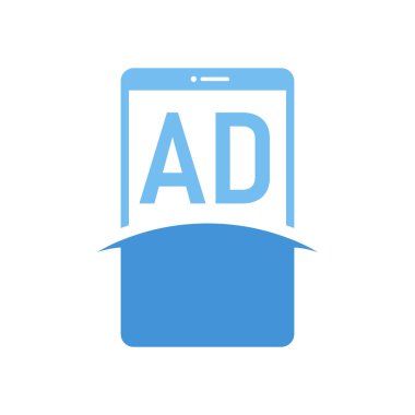 Akıllı Telefon Simgeleriyle AD Harfi Logo Tasarımı. Modern Cep Telefonu Logosu Konsepti