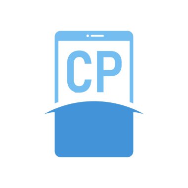 Akıllı Telefon Simgeleri ile CP Harf Logosu Tasarımı. Modern Cep Telefonu Logosu Konsepti