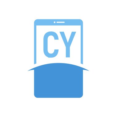 Akıllı Telefon Simgeleri ile CY Harf Logosu Tasarımı. Modern Cep Telefonu Logosu Konsepti