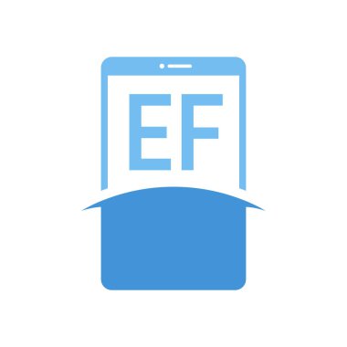 Akıllı Telefon Simgeleri ile EF Harf Logosu Tasarımı. Modern Cep Telefonu Logosu Konsepti