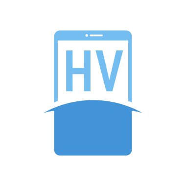 Akıllı Telefon Simgeleriyle HV Harf Logosu Tasarımı. Modern Cep Telefonu Logosu Konsepti
