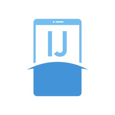 Akıllı Telefon Simgeleriyle IJ Harf Logo Tasarımı. Modern Cep Telefonu Logosu Konsepti