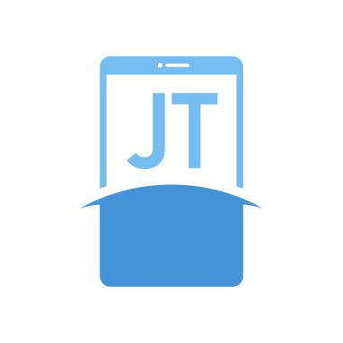 Akıllı Telefon Simgeleriyle JT Mektup Logosu Tasarımı. Modern Cep Telefonu Logosu Konsepti