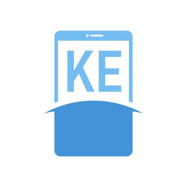 Akıllı Telefon Simgeleri ile KE Harf Logosu Tasarımı. Modern Cep Telefonu Logosu Konsepti