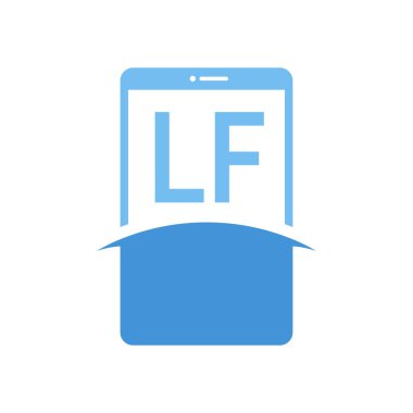 Akıllı Telefon Simgeleriyle LF Harf Logo Tasarımı. Modern Cep Telefonu Logosu Konsepti