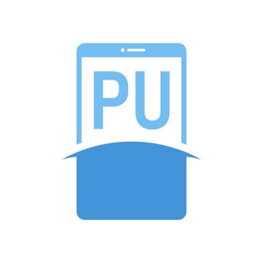Akıllı Telefon Simgeleri ile PU Harf Logosu Tasarımı. Modern Cep Telefonu Logosu Konsepti