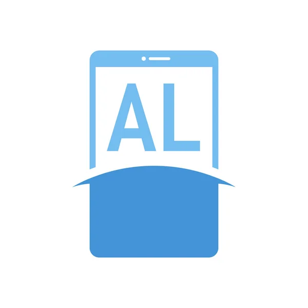 スマートフォンのアイコンが付いたAlレターロゴデザイン 現代の携帯電話のロゴコンセプト — ストックベクタ
