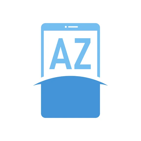 スマートフォンのアイコンとAzの文字のロゴデザイン 現代の携帯電話のロゴコンセプト — ストックベクタ