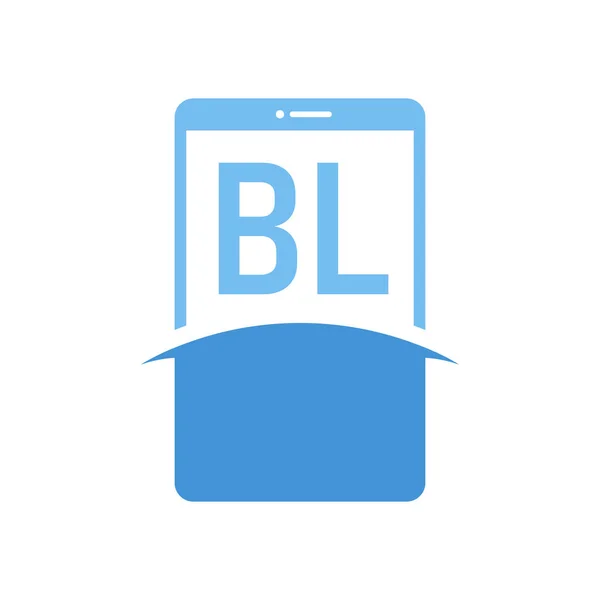 スマートフォンのアイコンとBl手紙のロゴデザイン 現代の携帯電話のロゴコンセプト — ストックベクタ